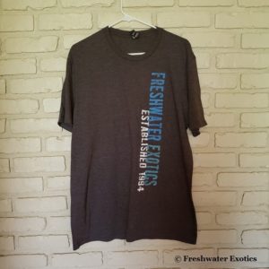 WE Distressed Logo - Blue Print, Charcoal Grey Tee, view of logo on front